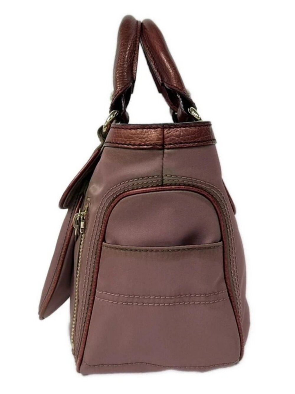 CELINE - Red Nylon Leather Handbag - Picture 3 of 10